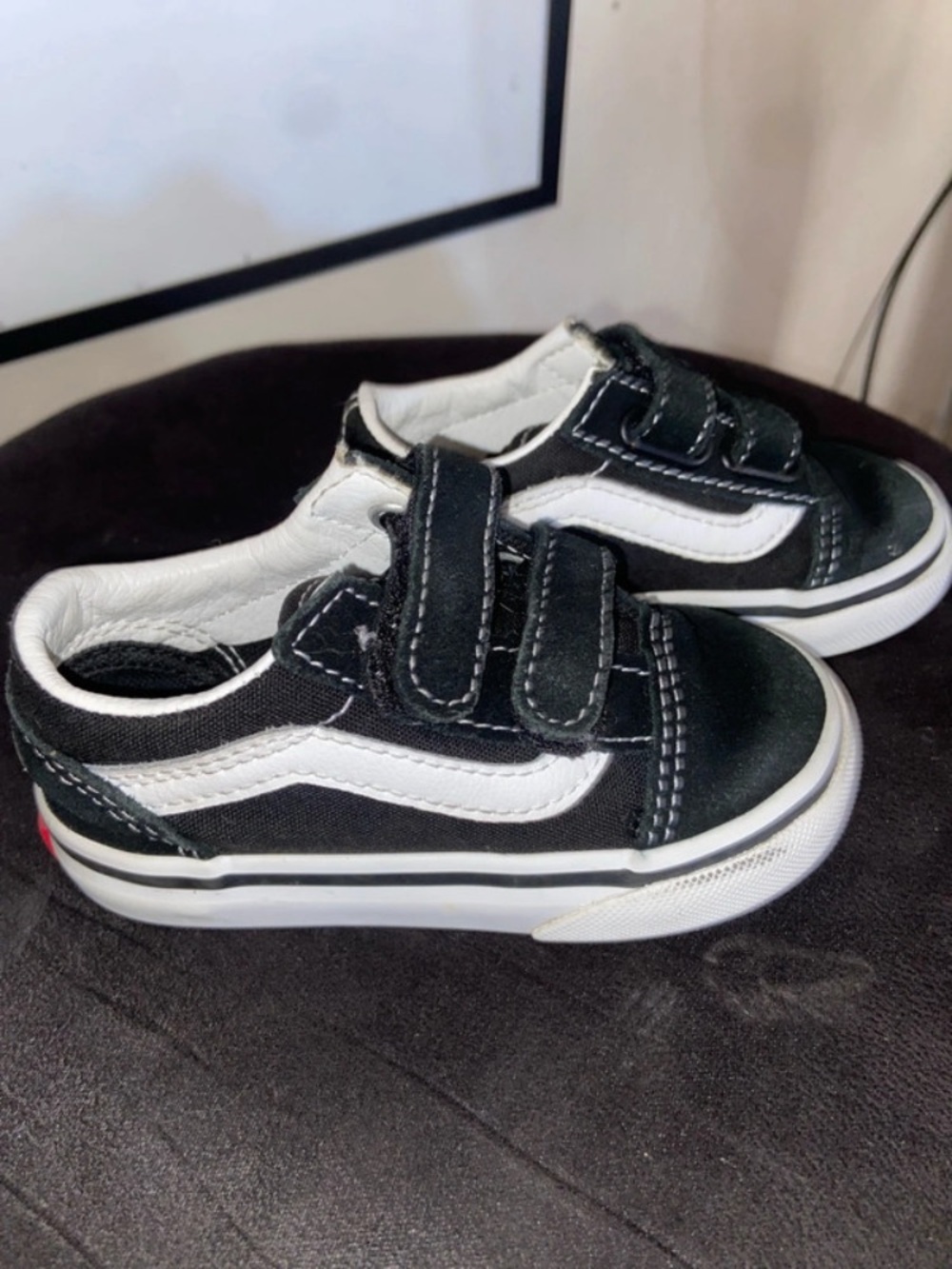 Vans Kids Black and White Velcro Stripe Sneakers